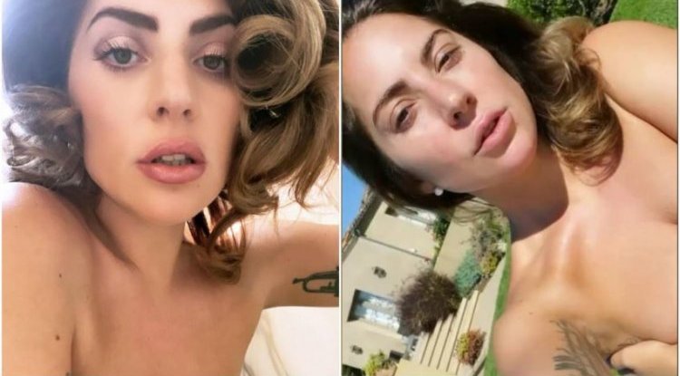 Lady Gaga was photographed naked and without makeup, she hid her breasts with her hands!