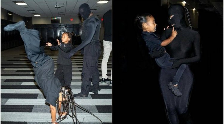 Kim and the kids arrived at Kanye’s party in coordinated combinations