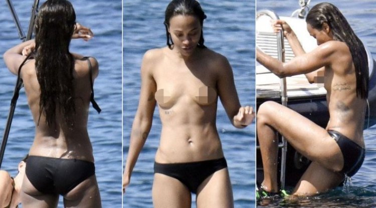 Zoe Saldana doesn't care about looks: She swam topless and showed her amazing body!