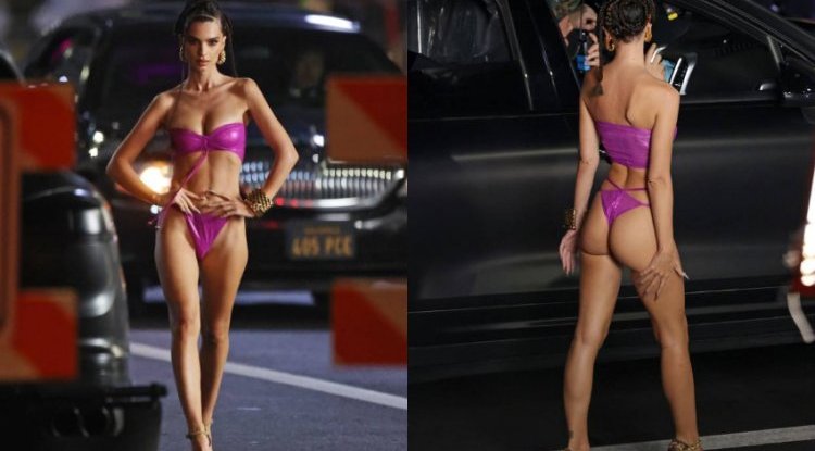 Emily Ratajkowski posed in a miniature bikini just six months after giving birth to her son