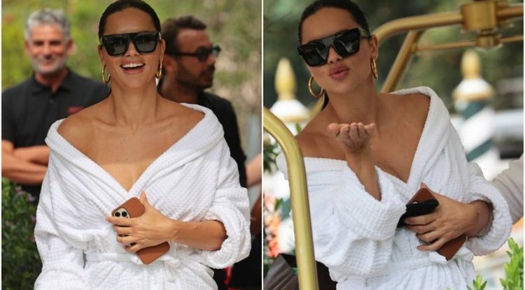 Adriana Lima appeared in a bathrobe