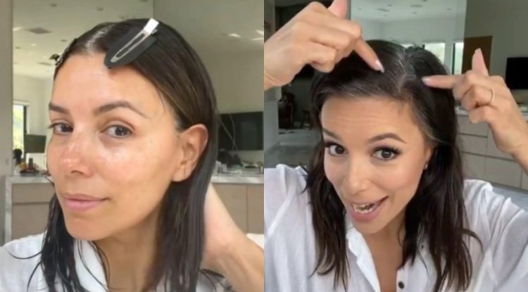 Makeup-free, with dark circles  under her eyes and gray roots - Eva Longoria shows her natural look