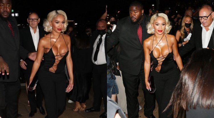 The thin strips barely held Saweetie's breasts, it was questionable whether everything would stay in place until the end of the evening