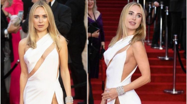 Fashion designer Kimberley Garner 'stole' the show at the premiere, everyone is wondering if she is wearing anything under the dress