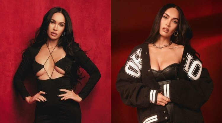 Only two strings barely held Megan Fox's breasts