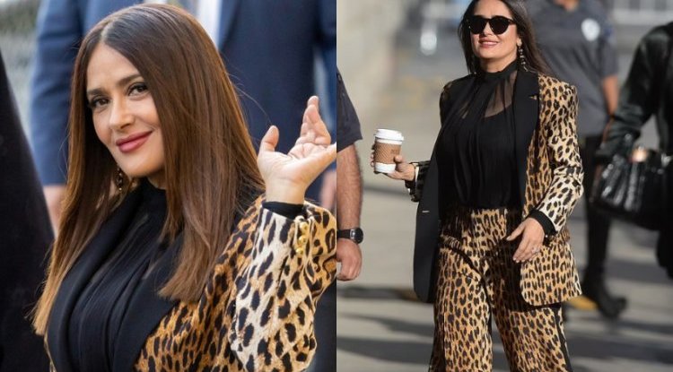 Salma Hayek in  leopard outfit threw us back to 70's