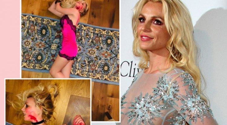 Britney Spears shared photos of herself lying on the floor beaten and tied up
