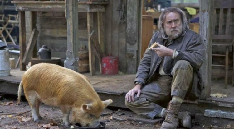 Nicolas Cage as a weirdo in search of a kidnapped pig who is also his only friend