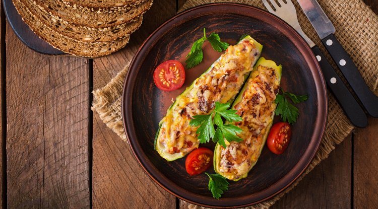 Stuffed zucchini boats with chicken and parmesan