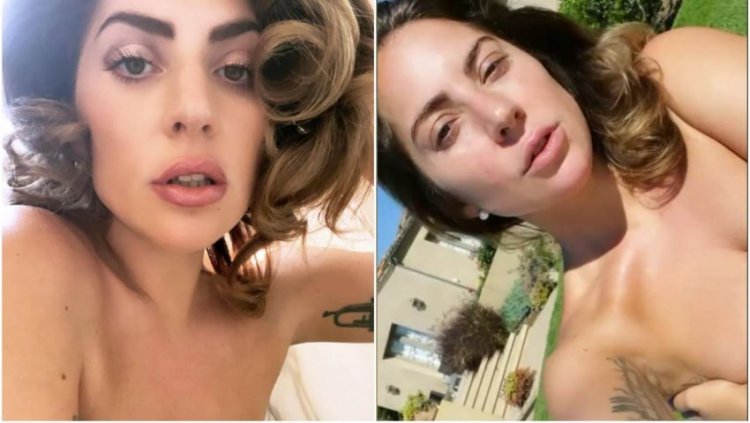 Lady Gaga was photographed naked and without makeup, she hid her breasts with her hands!