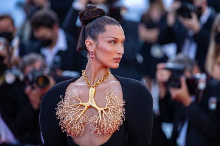 Bella Hadid wore golden lungs over her bare breasts!