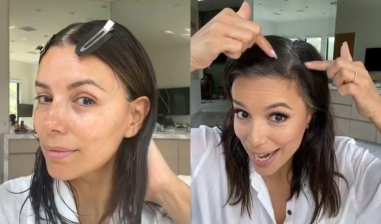 Makeup-free, with dark circles  under her eyes and gray roots - Eva Longoria shows her natural look