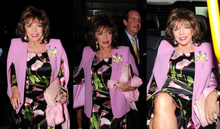 Joan Collins enjoys romantic dinners with her husband who is three decades younger than her: The film diva glowed in a chic dress