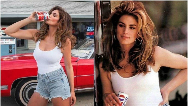 Cindy Crawford posed like in a famous commercial from the nineties
