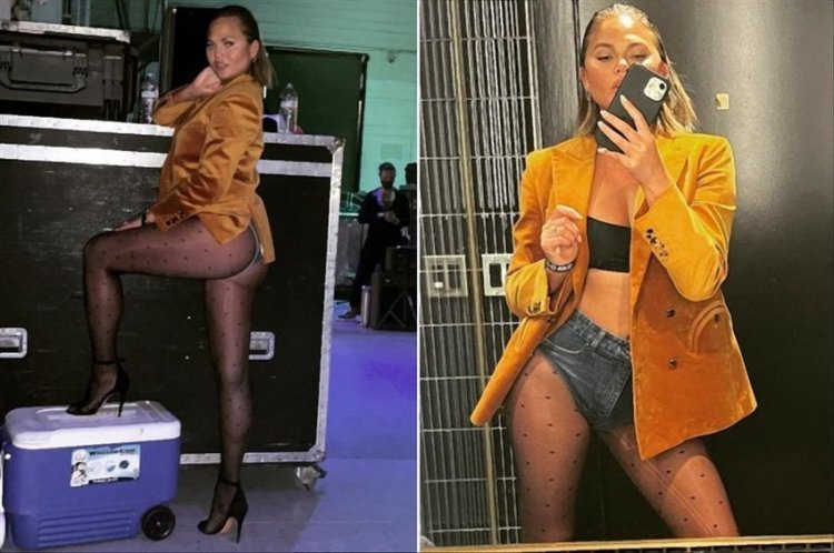 Sexy accident / Chrissy Teigen showcases her drop-dead booty 'First one to tell me my tights are ripped wins'