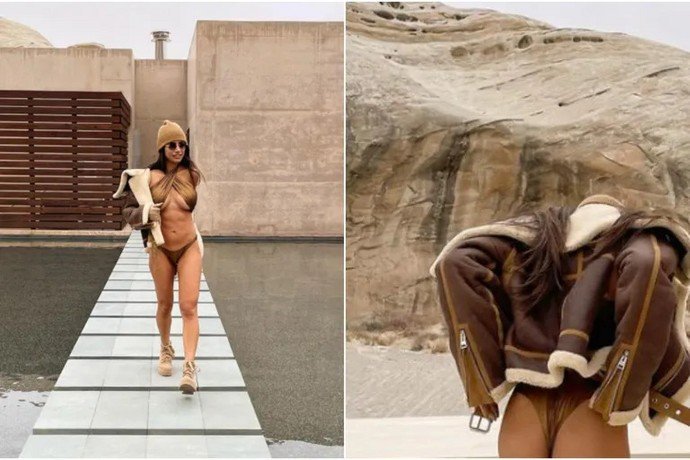 Half naked in the rain / Hot Mia Khalifa walked in a bikini and confessed her 'sin'
