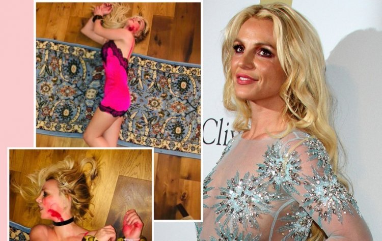 Britney Spears shared photos of herself lying on the floor beaten and tied up