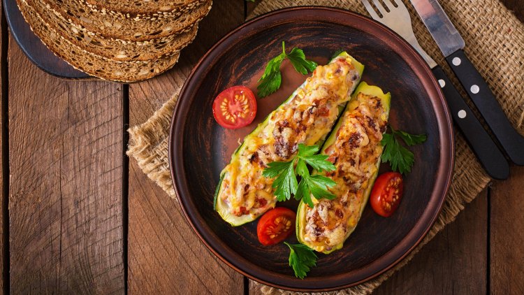 Stuffed zucchini boats with chicken and parmesan