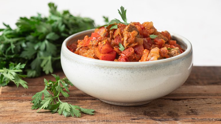 Tasty veal stew with tomato sauce